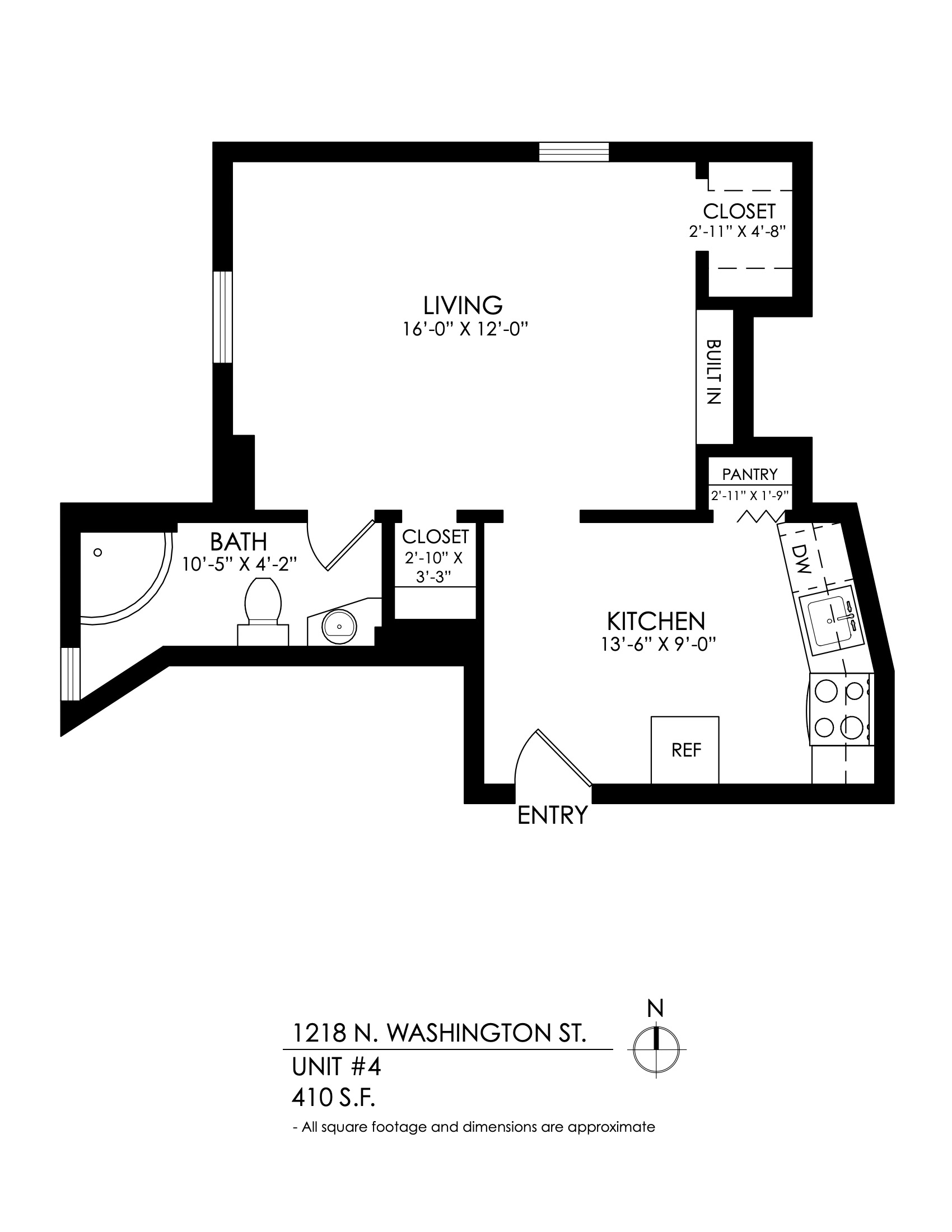 Floor plan for studio, 1 bath, 410 sqft